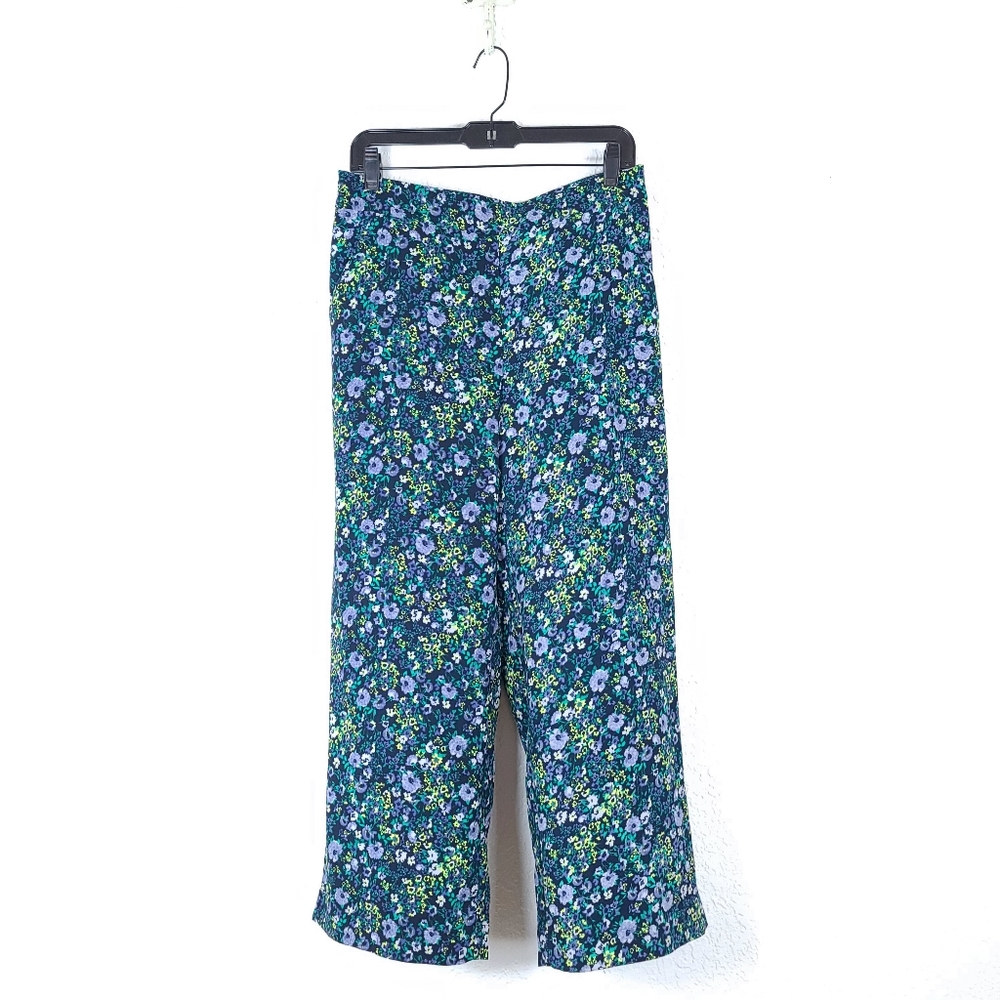 LOFT Floral Wide Leg Crop Pants Green